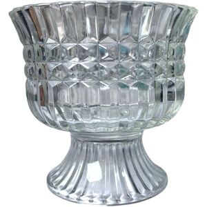 Vintage 1986 FTDA Clear Pressed Glass Pedestal Compote Bowl Vase Candy Dish 5.5"